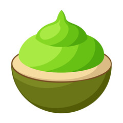 A bowl of green cream in a coconut on a white background
