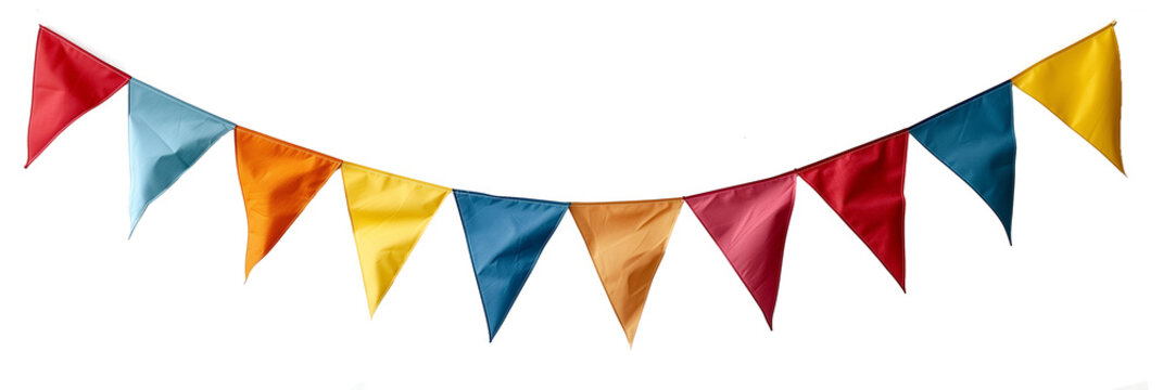 Bunting flags banner, birthday or party decoration, colorful garland isolated on transparent background.