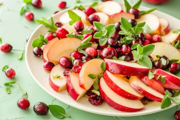A Festive Feast of Sliced Apples and Cranberries With Fresh Herbs