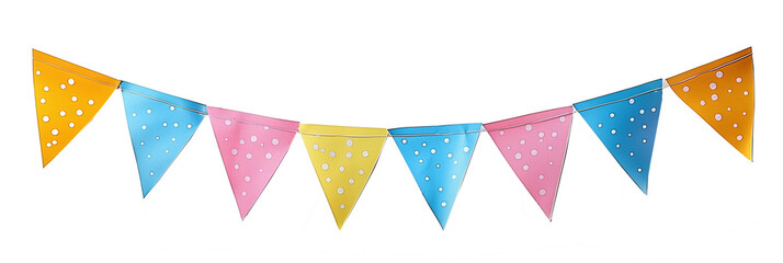 Obraz premium Colorful party garland with decorative flags isolated on transparent background. Decoration for party or birthday. 