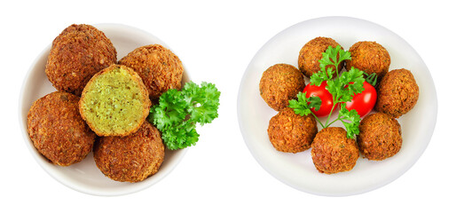 falafel on the plate isolated on white background. Top view. Flat lay.