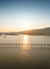 View of Ong Cop bridge or Tiger wooden bridge, Vietnam's longest wooden bridge in Chi Thanh district, Phu Yen province, Vietnam