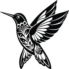 Flying hummingbirds silhouette isolated on white background