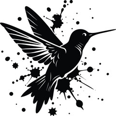 Flying hummingbirds silhouette isolated on white background