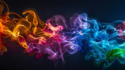 Fototapeta premium Abstract pattern of colorful cigarette smoke captured against a black background, resembling art in motion