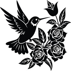 Flying hummingbirds silhouette isolated on white background