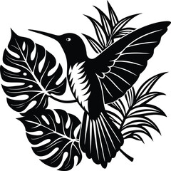 Flying hummingbirds silhouette isolated on white background