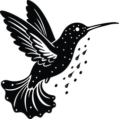 Flying hummingbirds silhouette isolated on white background