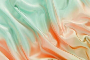 Obraz premium Flowing gracefully, the vibrant orange and green satin fabric creates a stunning abstract background filled with waves and folds, adding a touch of elegance to any design project