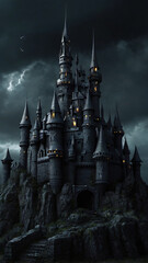 castle of darkness with dark sky and full moon light