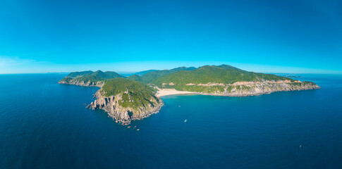 Fototapeta premium Aerial of Dai Lanh Lighthouse, Phu Yen province. This place is considered the first place to receive sunshine on the mainland of Vietnam.