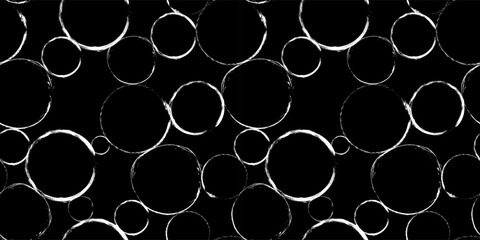 Abstract geometric seamless pattern with textured circles on black. Repeat geometry brush strokes texture. Great for textile, fabric, wallpaper, wrapping, scrapbook and packaging