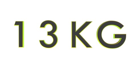 3D thirteen of kilograms on a white background isolate. Weight. Rendering.