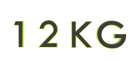 3D twelve of kilograms on a white background isolate. Weight. Rendering.