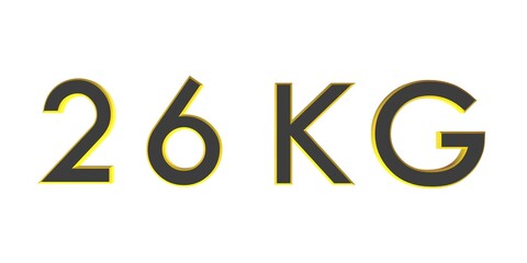3D twenty six of kilograms on a white background isolate. Weight. Rendering.