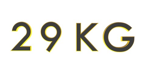 3D twenty nine of kilograms on a white background isolate. Weight. Rendering.