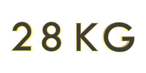 3D twenty eight of kilograms on a white background isolate. Weight. Rendering.