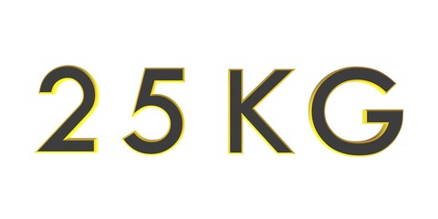 3D twenty five of kilograms on a white background isolate. Weight. Rendering.