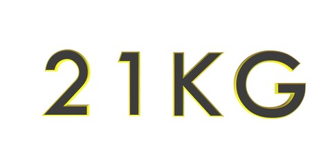 3D twenty one of kilograms on a white background isolate. Weight. Rendering.
