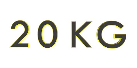 3D twenty of kilograms on a white background isolate. Weight. Rendering.