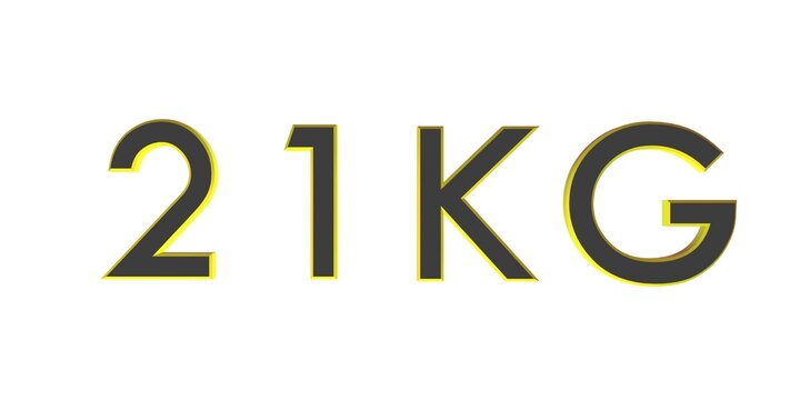 3D twenty one of kilograms on a white background isolate. Weight. Rendering.