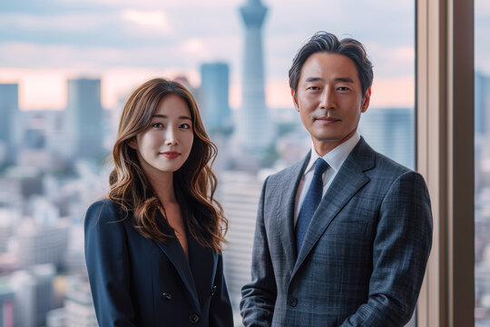 Japanese business person entrepreneur startup owners in office at capital city
