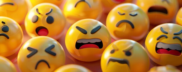 Obraz premium Angry emoji surrounded by other negative emojis expressing disapproval