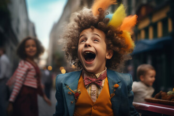 Fototapeta premium Exuberant Curly-Haired Child in Laughter