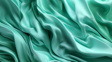 Obraz premium A 3D background depicting waves of digital fabric flowing in a virtual breeze, rendered in shades of turquoise and sea green, creating a calming yet sophisticated visual.