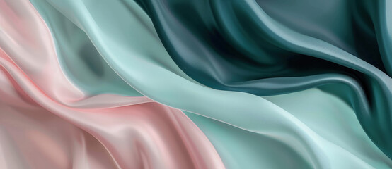 Obraz premium Flowing in shades of pink, turquoise, and teal, the fabric creates a luxurious backdrop perfect for text. The smooth waves and soft folds form a stylish design exuding luxury and sophistication
