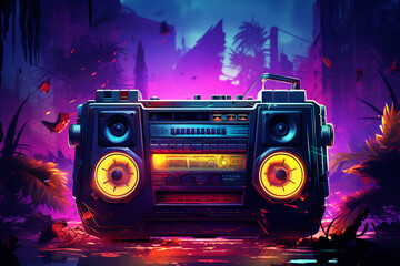 Neon-Lit Boombox