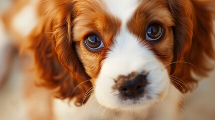 Fototapeta premium Close-up of a fluffy puppy with big eyes and floppy ears, looking adorable