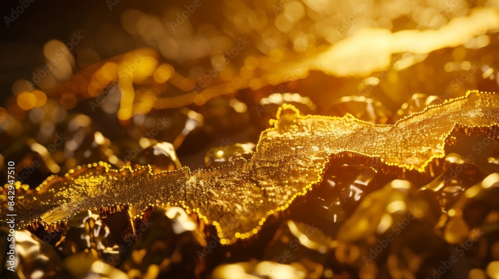 Poster close-up of a golden line graph charting the rise and fall of gold prices over time