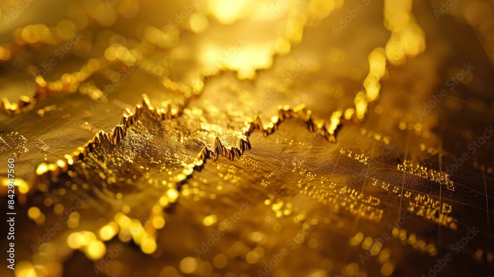 Poster close-up of a golden line graph charting the rise and fall of gold prices over time