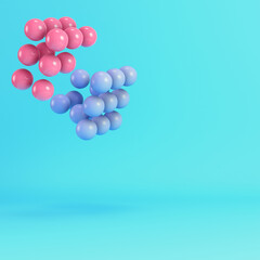 Pink and blue abstract spheres structure on bright blue background in pastel colors