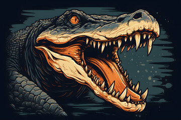 Naklejka premium vintage style illustrated crocodile aligator, gator illustratiion, aligator, vintage crocodile