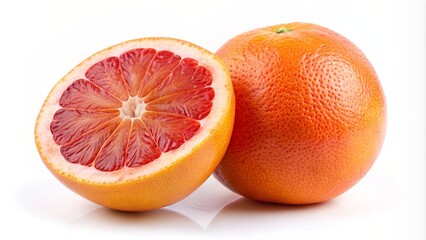 Juicy grapefruit with half on a white background
