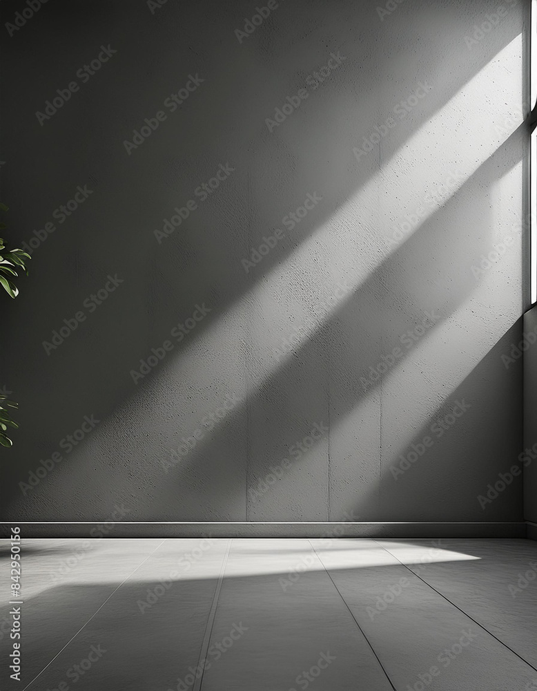 Wall mural beautiful dark gray empty wall with columns with lateral lighting. minimalistic background for produ