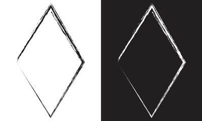 Frame rhombus texture element, outline border grunge shape icon, decorative doodle for design in vector illustration.  isolated black and white background. EPS 10