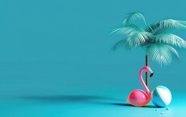 Fototapeta premium Tropical Summer Concept with Flamingo Float