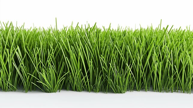 A 3D graphic of dense green grass, ideal for a sports field, perfectly trimmed and uniform, presented against a stark white background.