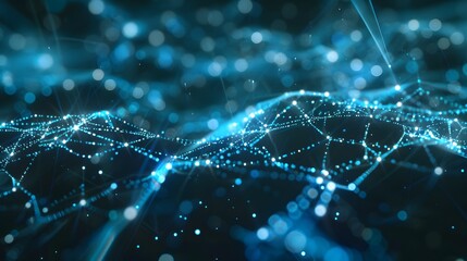 A complex digital network with interconnected nodes, representing the flow of information and advanced communication technology.