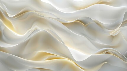 Obraz premium The image shows soft, flowing white and beige fabric creating gentle, elegant waves. The fabric's fluid texture is highlighted by light and shadows, evoking a serene and luxurious feel.