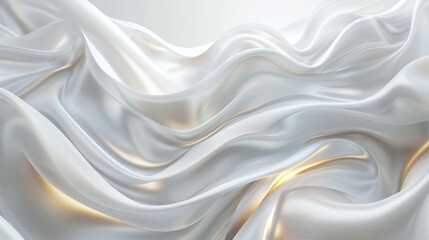 Obraz premium The image features an abstract composition of smooth, flowing white fabric-like waves with soft golden accents, creating a serene, elegant, and ethereal visual effect with gentle light play.