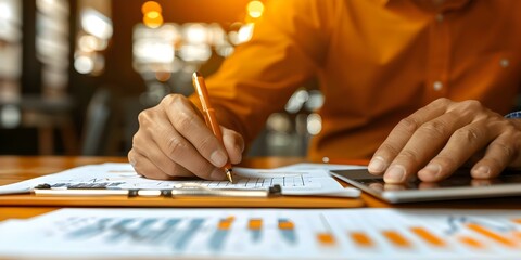 Businessman analyzes financial data for longterm investment growth and company success in 2024. Concept Financial Analysis, Longterm Investment, Company Success, Businessman, 2024