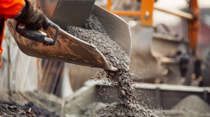 A worker uses a large mixing machine to combine aggregates cement and water for the perfect concrete mix.