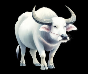 Watercolor illustration of a buffalo on a black background