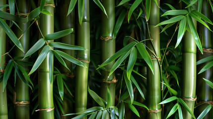 Obraz premium Lush Green Bamboo Grove with Fresh Leaves