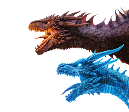 ice dragon and normal dragon, transparent background