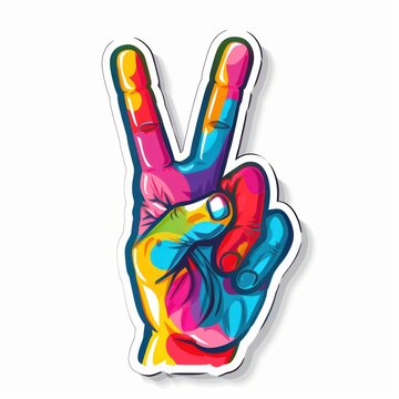 modern trendy social media sticker with a finger geisture showing V-sign